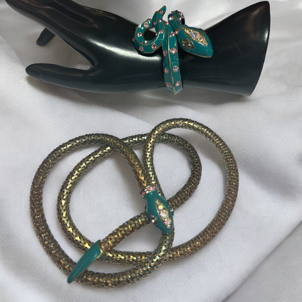 RARE Betsey Johnson 1990s Snake Cuff Bracelet and Necklace OR Belt Jewelry Set